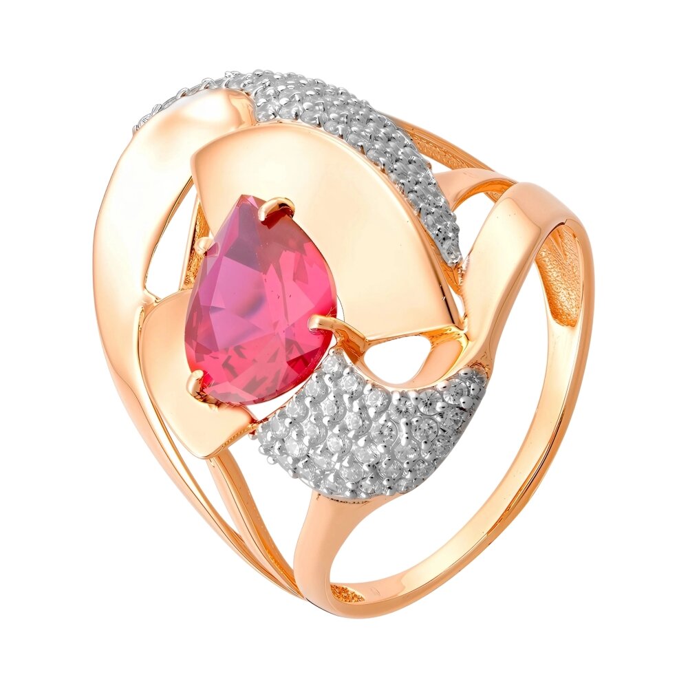 Ювелирное изделие - Кольцо из красного золота с гранатом и фианитами в магазине Best-Gold 151677