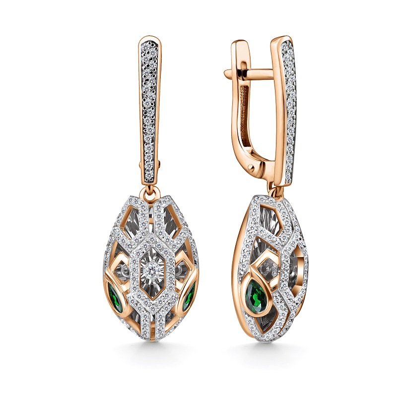 Серьги из красного золота с изумрудами и бриллиантами