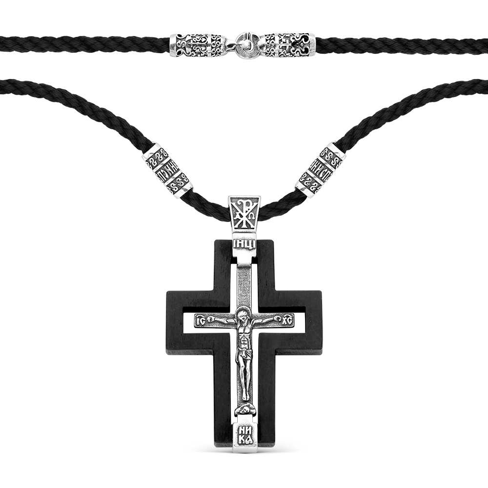 Шнур с подвеской из серебра и дерево Граб