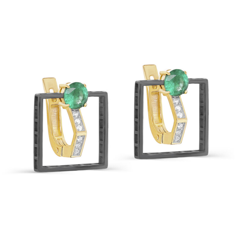 Ювелирное изделие - Серьги из желтого золота с бриллиантами и изумрудом в магазине Best-Gold 127484