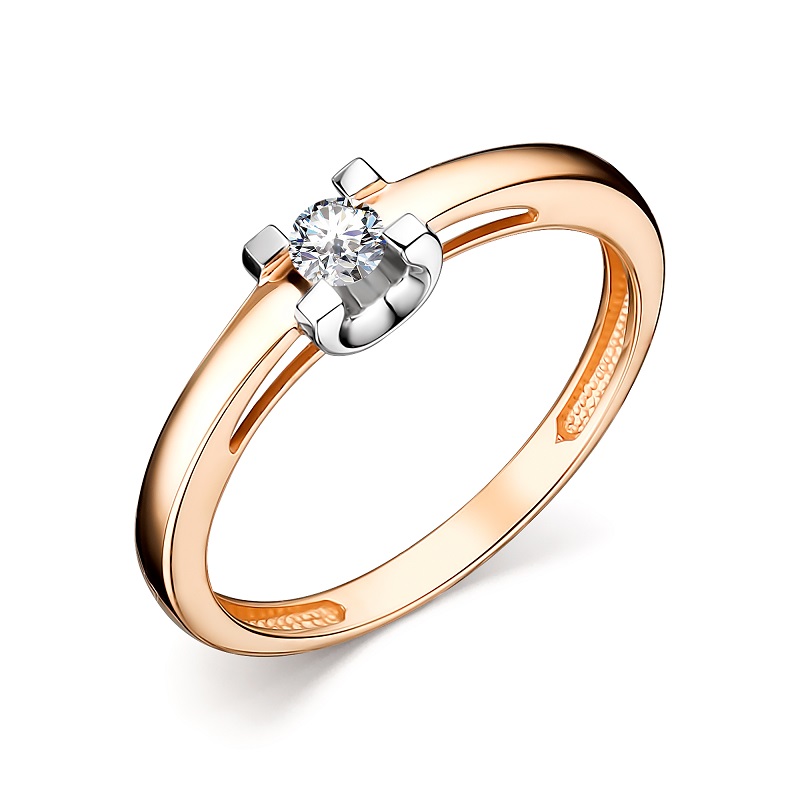 Кольцо помолвочное из красного золота с бриллиантом