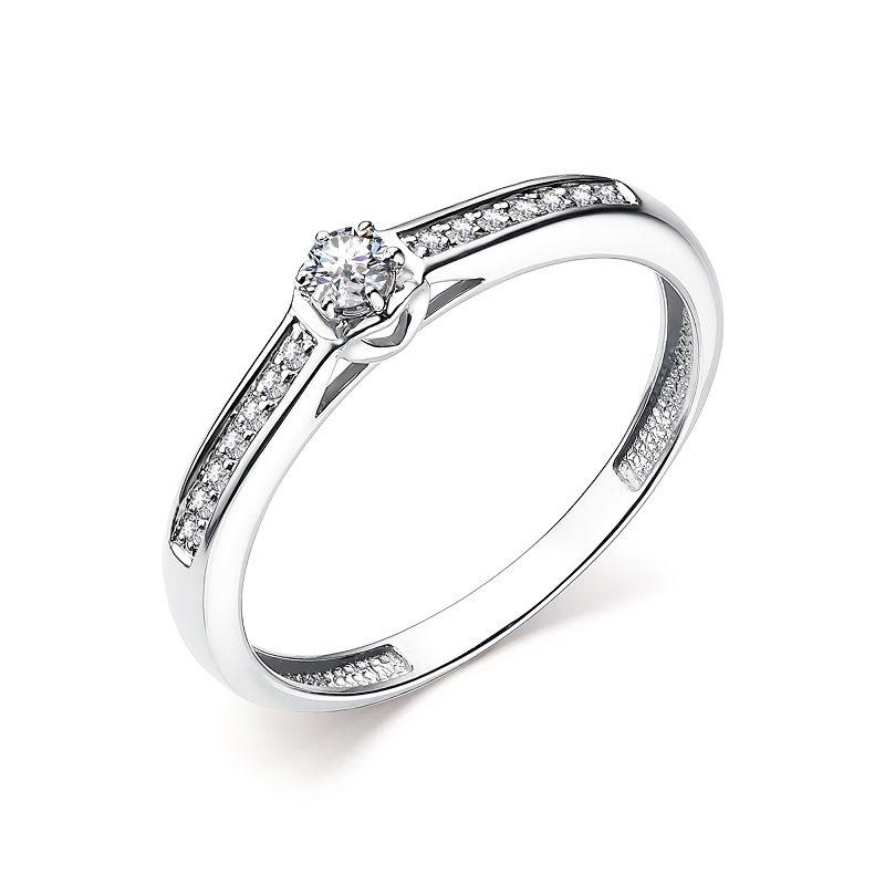 Кольцо помолвочное из белого золота с бриллиантами