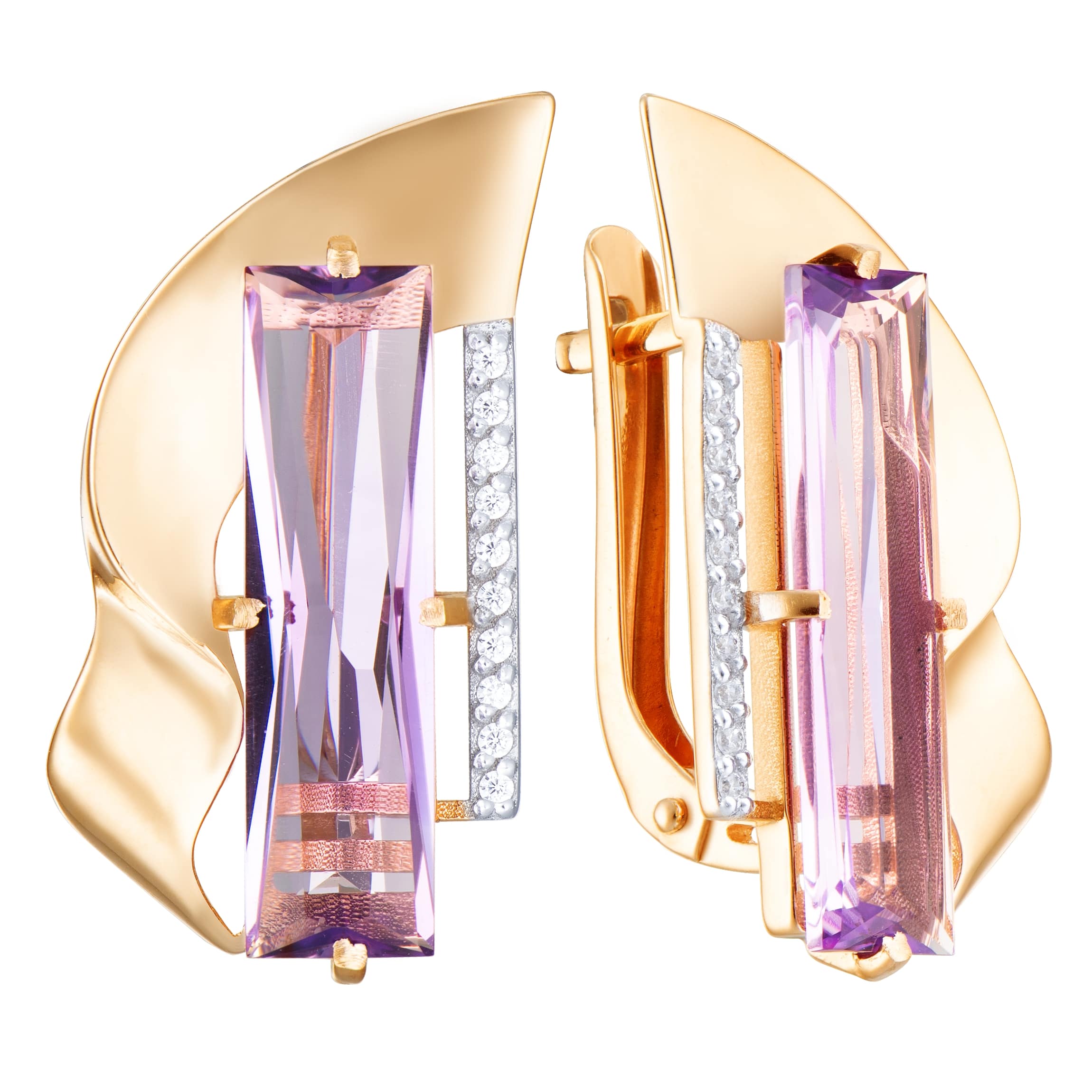 Ювелирное изделие - Серьги из красного золота аметистами и фианитами в магазине Best-Gold 151711