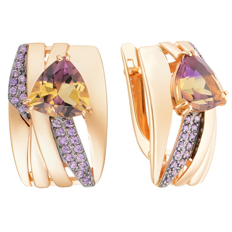 Ювелирное изделие - Серьги из красного золота с турмалином и фианитами в магазине Best-Gold 147488