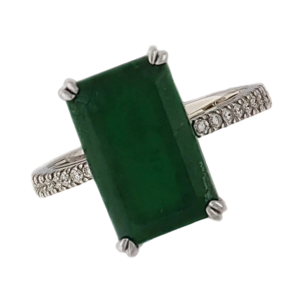 Кольцо из белого золота с изумрудом и бриллиантами