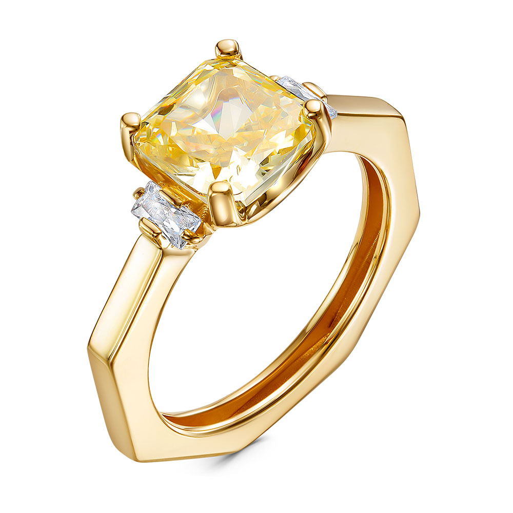 Кольцо из желтого золота с бриллианитом и фианитами