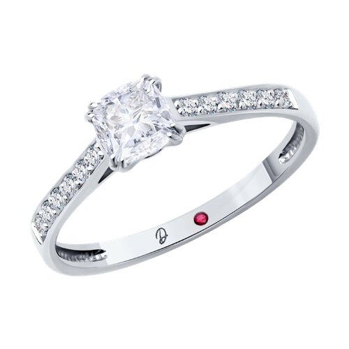 Кольцо помолвочное из белого золота с бриллиантами и рубином