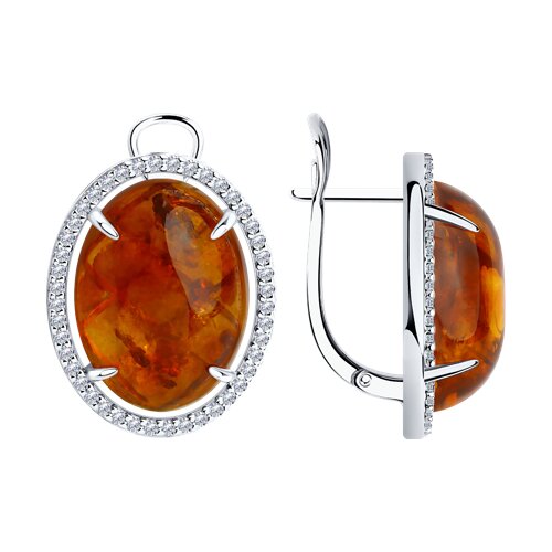 Ювелирное изделие - Серьги из серебра с янтарем и фианитами в магазине Best-Gold 152551