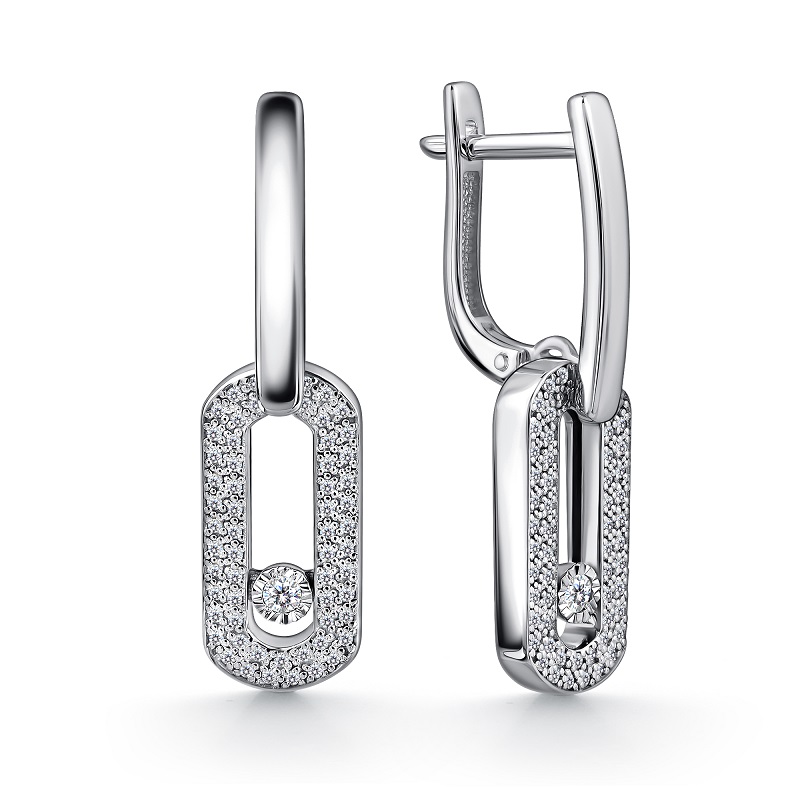 Ювелирное изделие - Серьги из белого золота с бриллиантами в магазине Best-Gold 155001