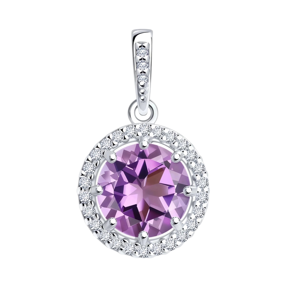 Ювелирное изделие - Подвеска из серебра с аметистом и фианитами в магазине Best-Gold 152591