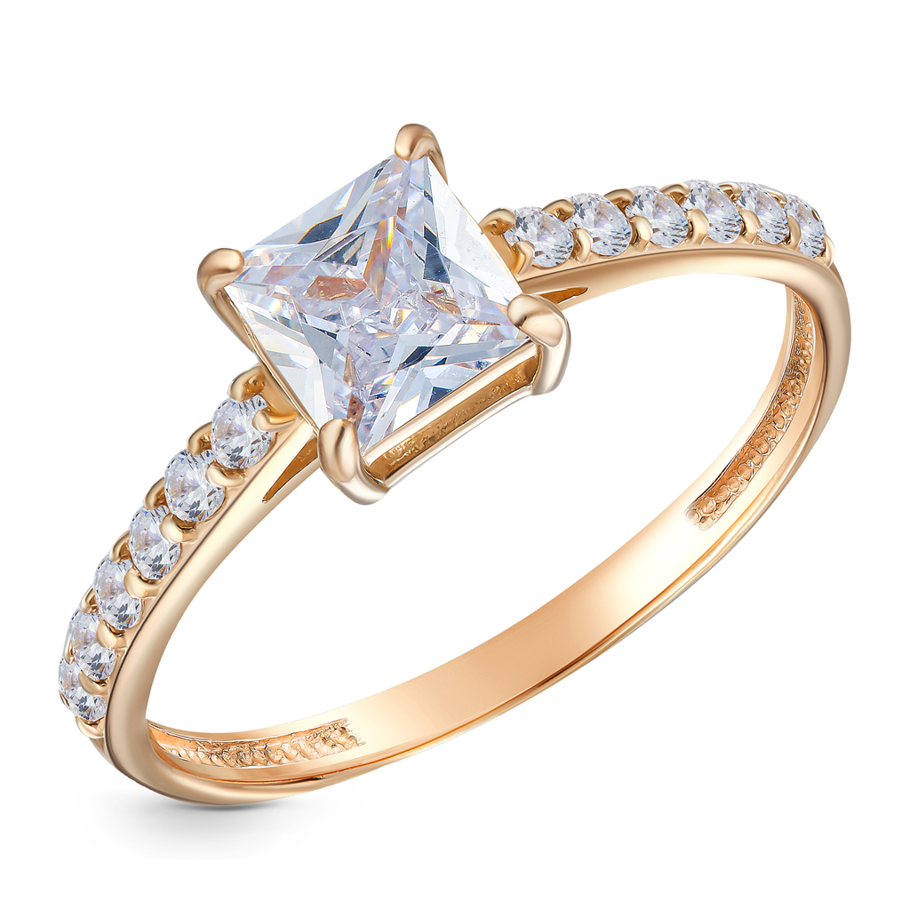 Кольцо помолвочное из красного золота с бриллиантами