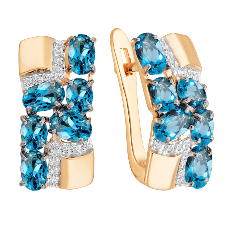 Ювелирное изделие - Серьги из красного золота с топазами и фианитами в магазине Best-Gold 151680