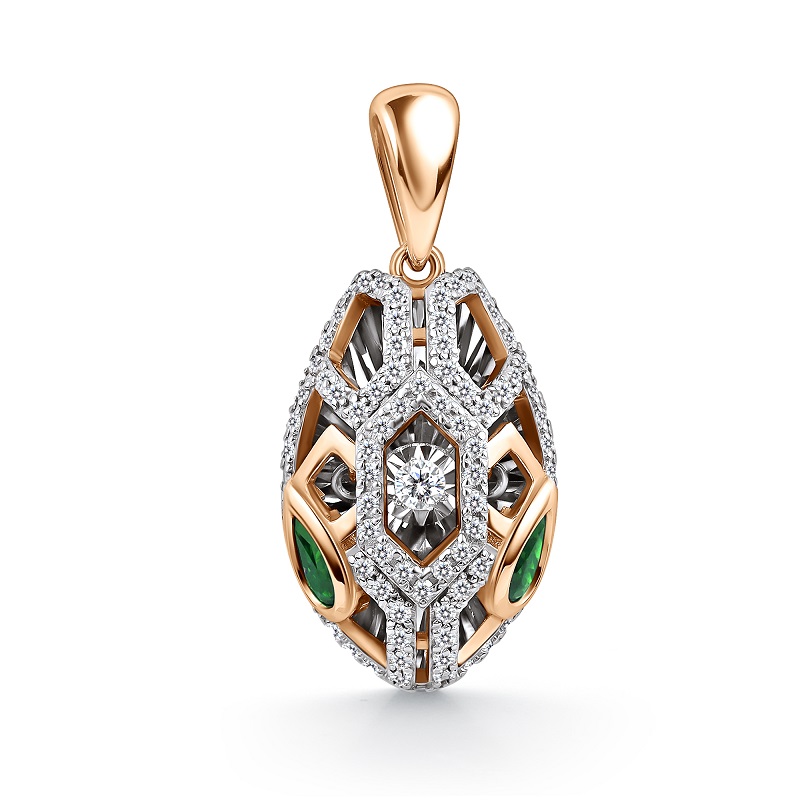 Подвеска из красного золота с изумрудом и бриллиантами