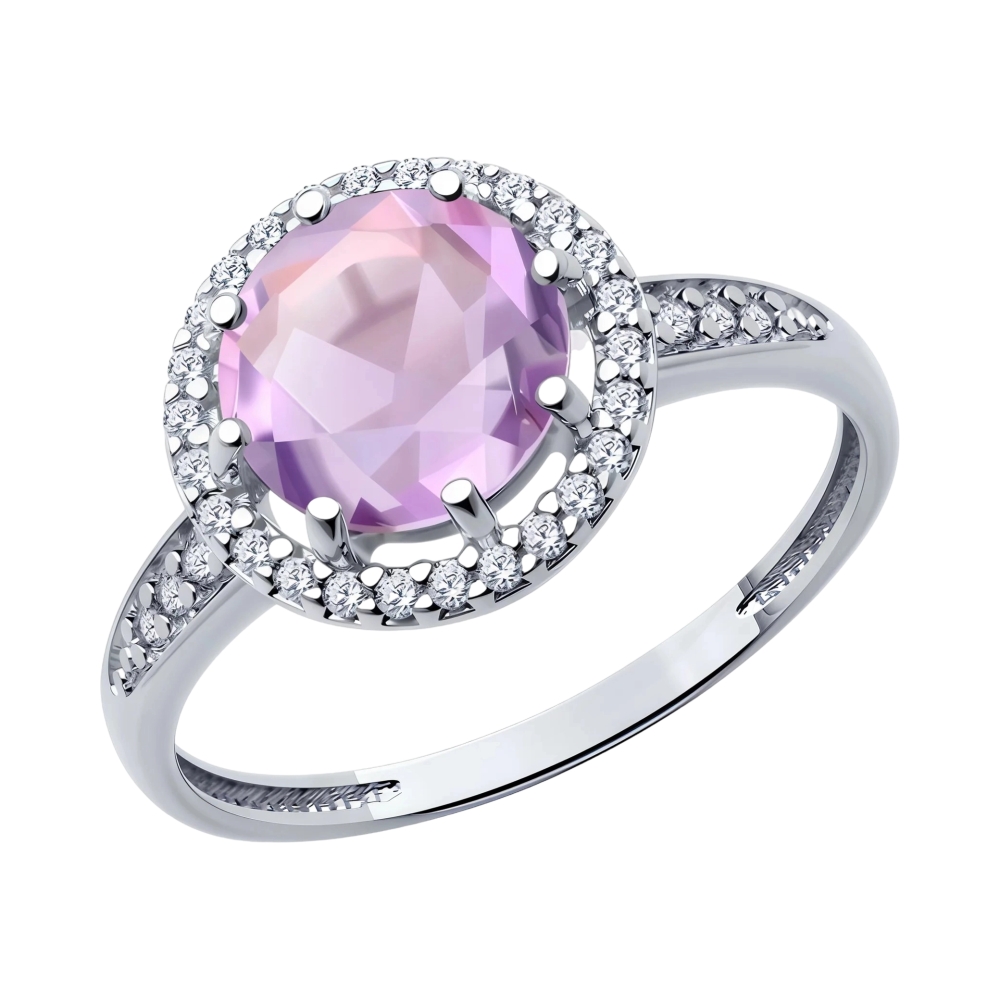 Ювелирное изделие - Кольцо из серебра с аметистом и фианитами в магазине Best-Gold 152540
