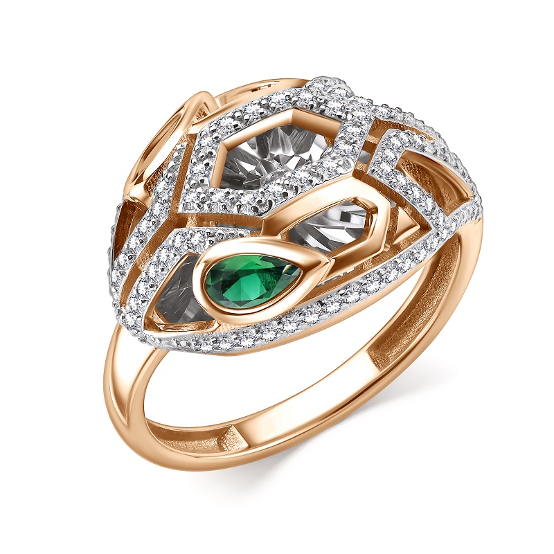 Кольцо из красного золота с изумрудами и бриллиантами