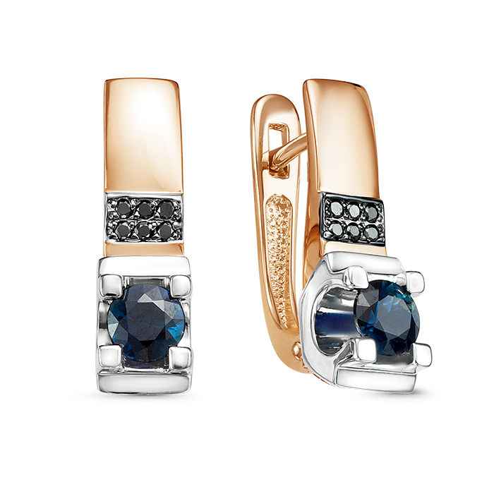 Ювелирное изделие - Серьги из красного золота с сапфирами и бриллиантами в магазине Best-Gold 153729