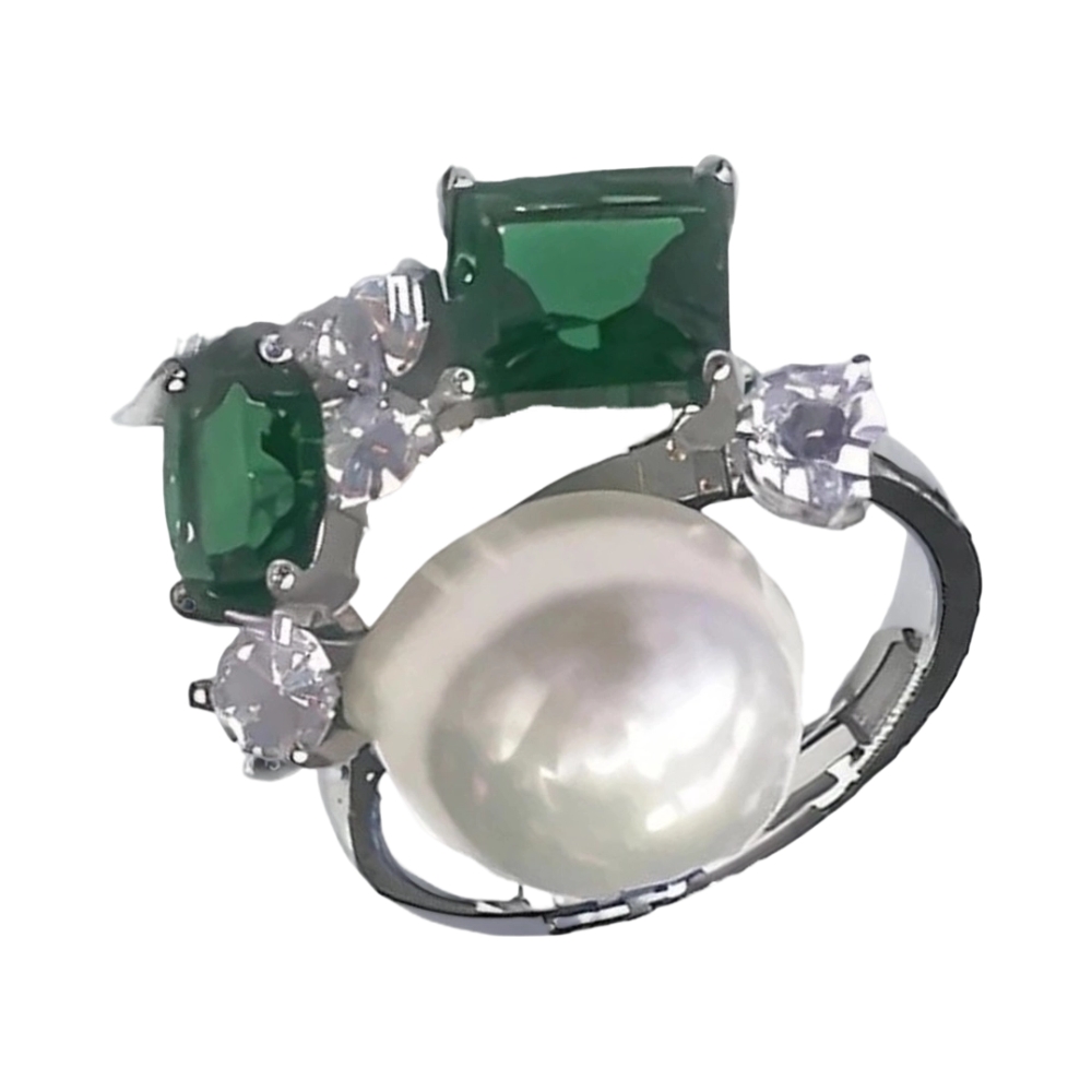 Ювелирное изделие - Кольцо из серебра со жемчугом и цирконами в магазине Best-Gold 150904