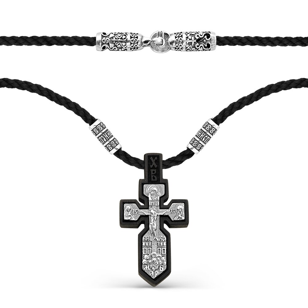 Шнур с подвеской из серебра и дерево Граб