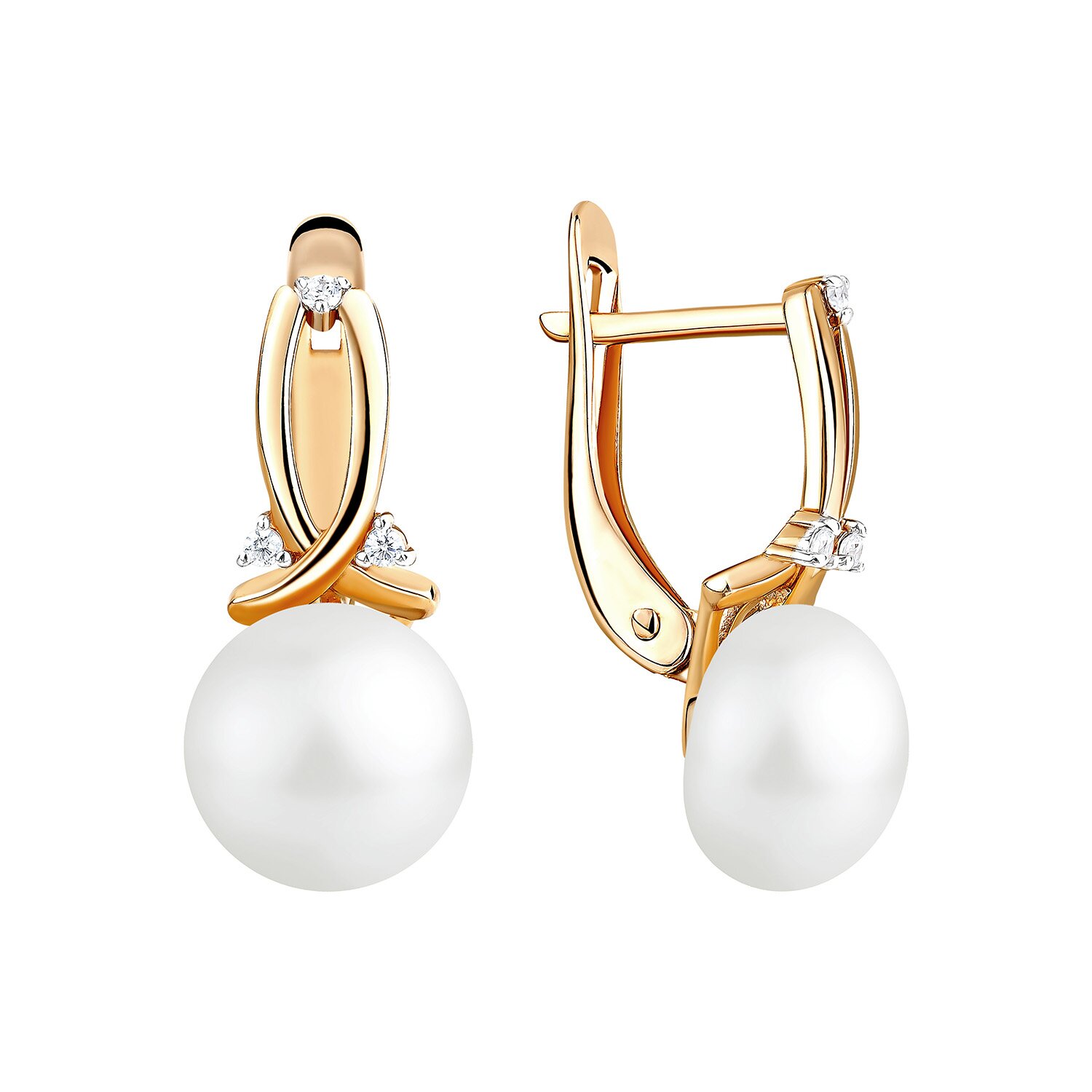 Ювелирное изделие - Серьги из красного золота с жемчугом и фианитами в магазине Best-Gold 144127