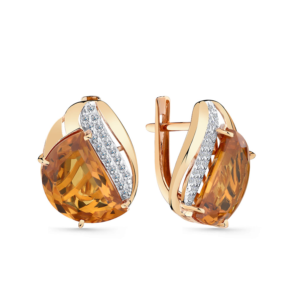 Ювелирное изделие - Серьги из красного золота с султанитом и фианитами в магазине Best-Gold 149345