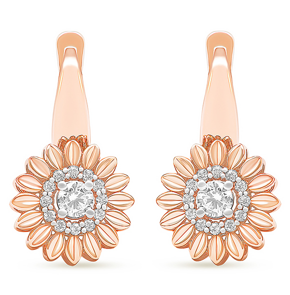 Серьги из красного золота с фианитами